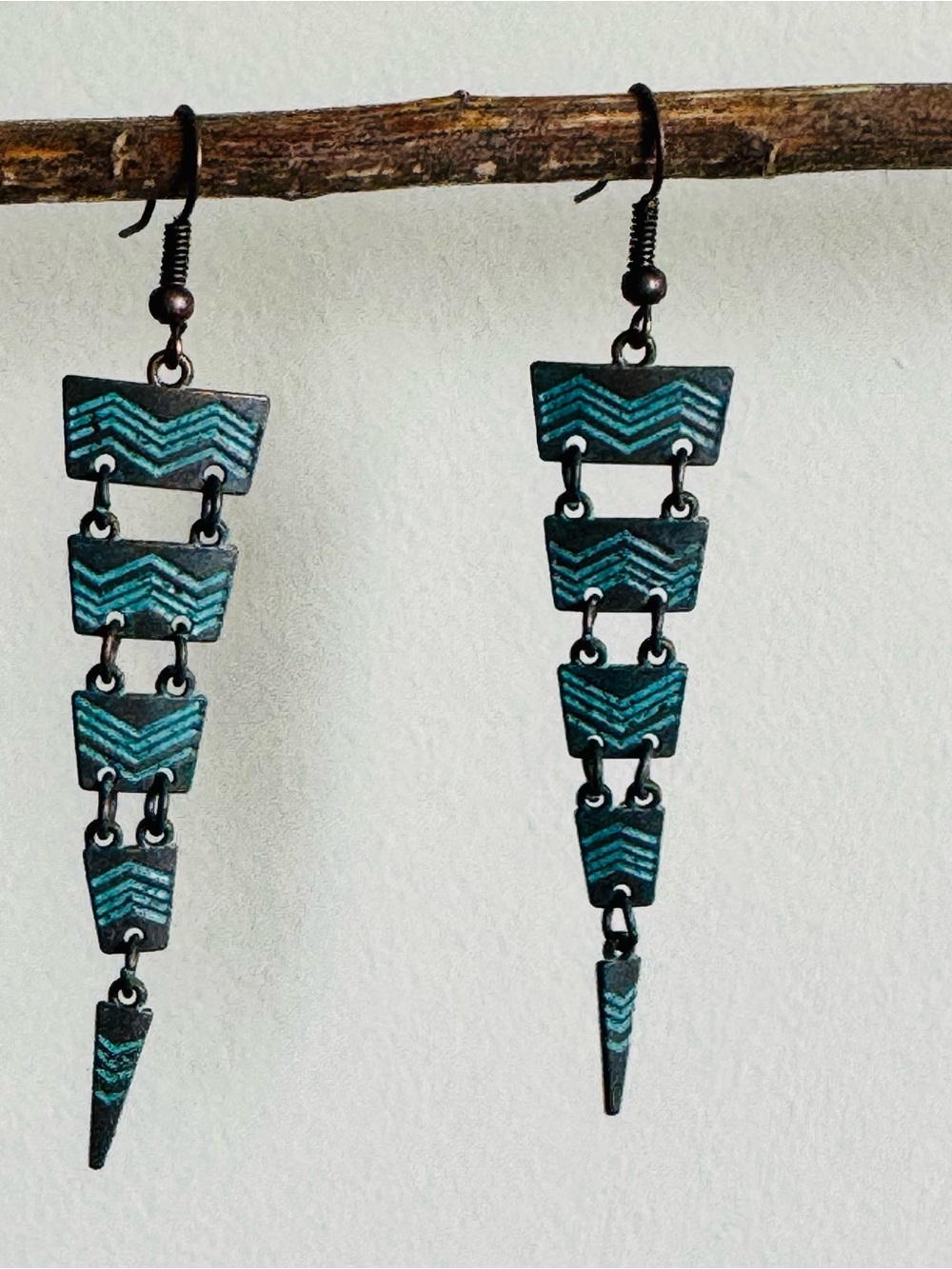 Turquoise Chevron Drop Earrings - Women Jewelry